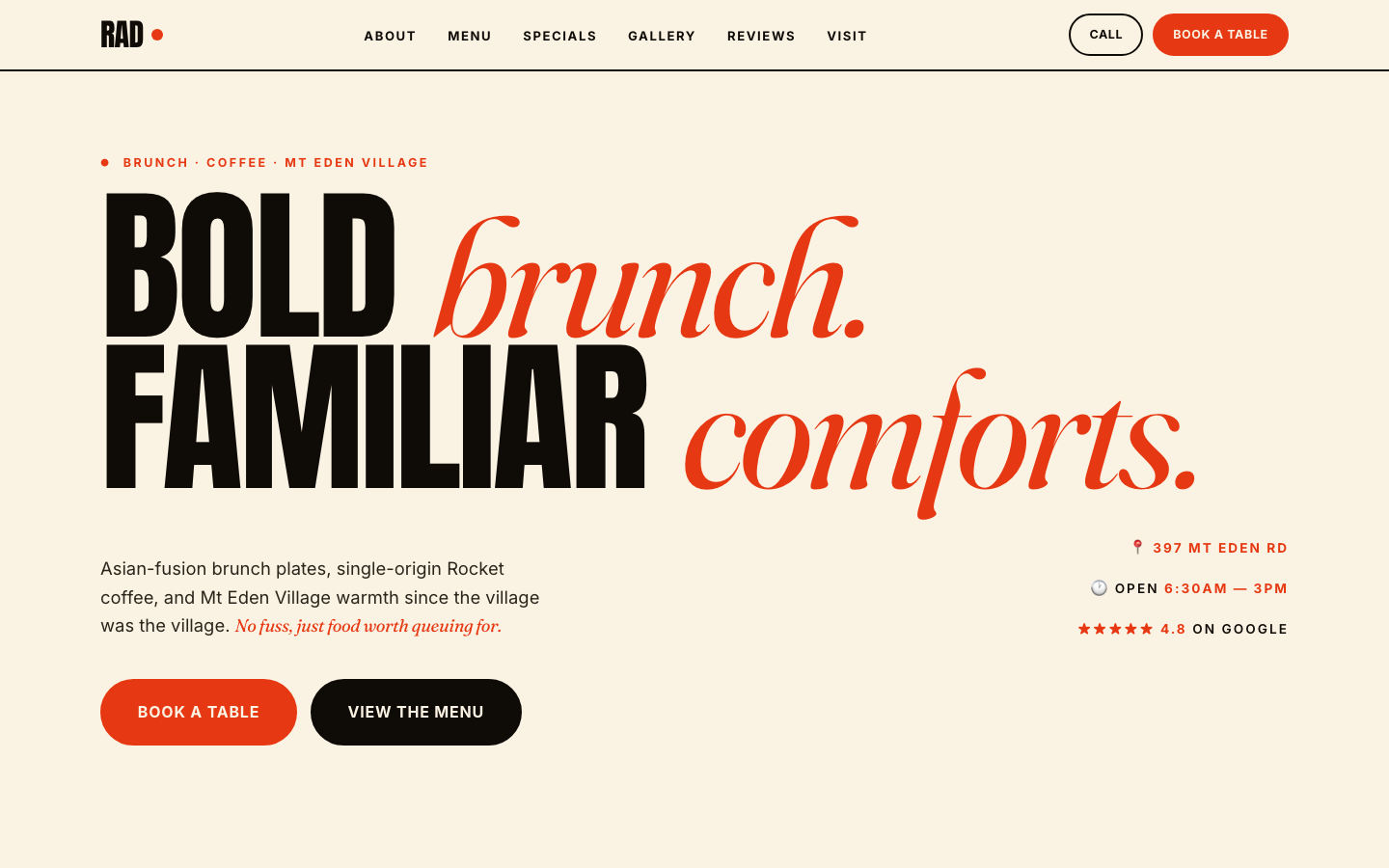 Rad Cafe — website preview