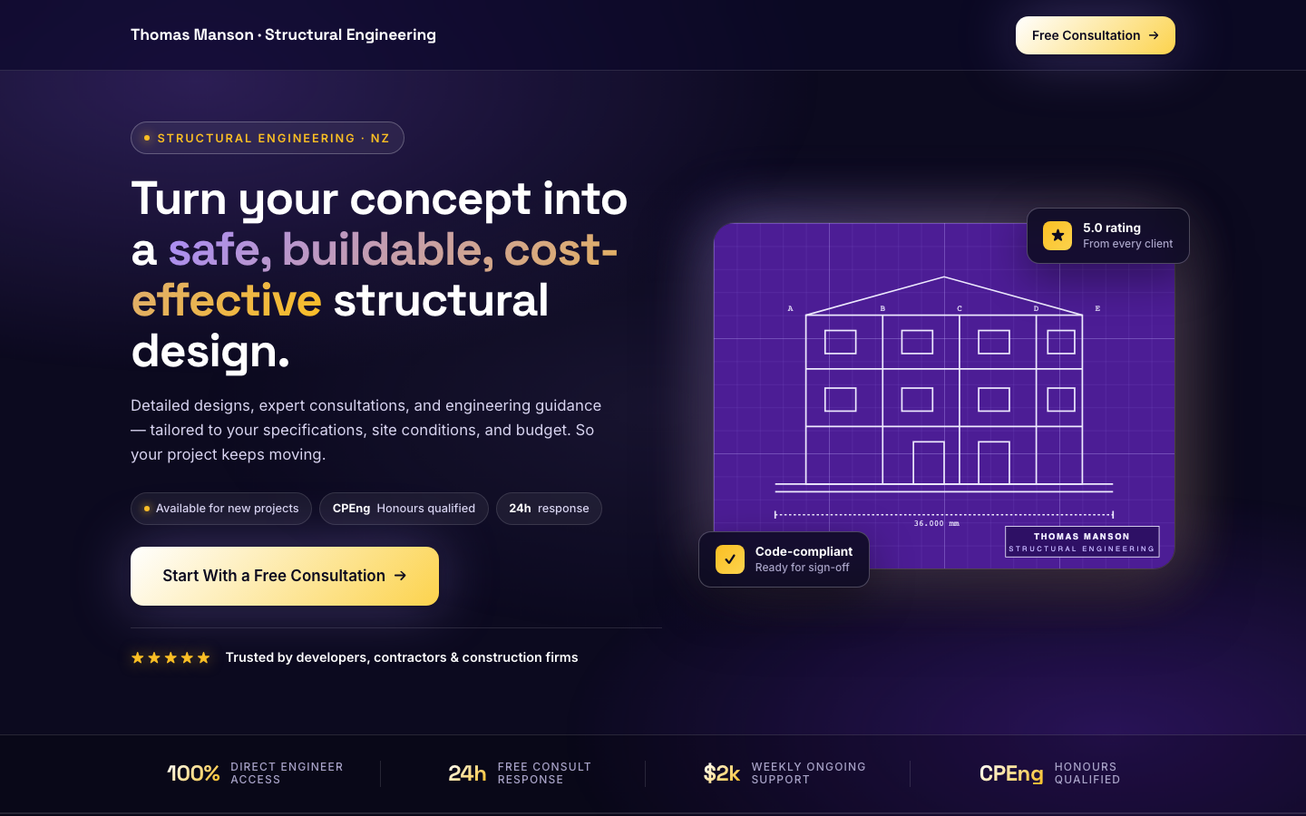 Thomas Manson Structural Engineering — website preview